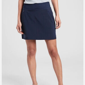 Athleta Soho Skort mini tennis skort zip pockets back pockets pull on blue sz 18